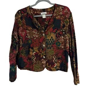 Maren Vintage Rayon Patchwork Button Front Blouse Jacket Medium USA Made